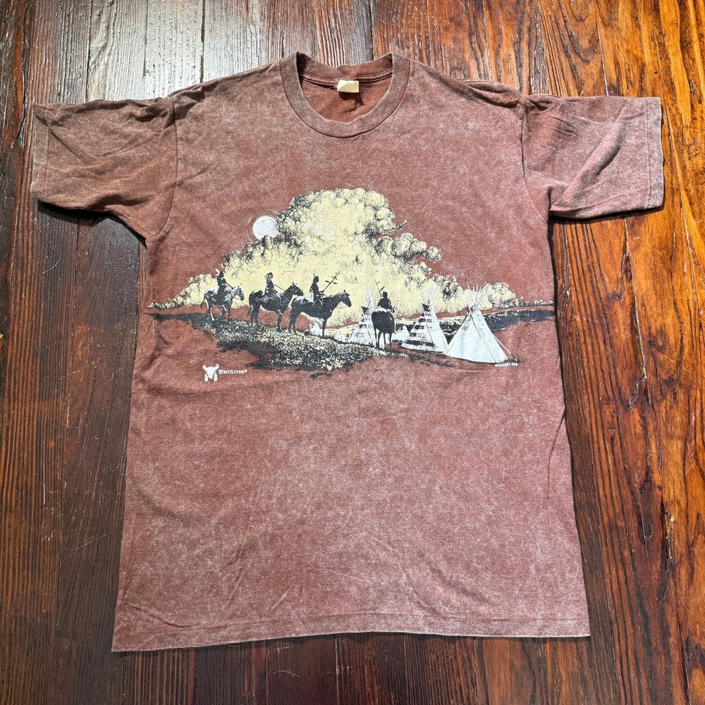 Vintage 90s Native American Shirt Mens XL Brown Double Sided USA Single Stitch